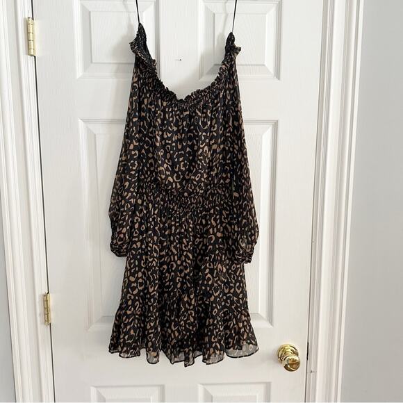 NWT FATE Leopard Off the Shoulder Dress SMALL S Brown Black Animal Print - Picture 4 of 13